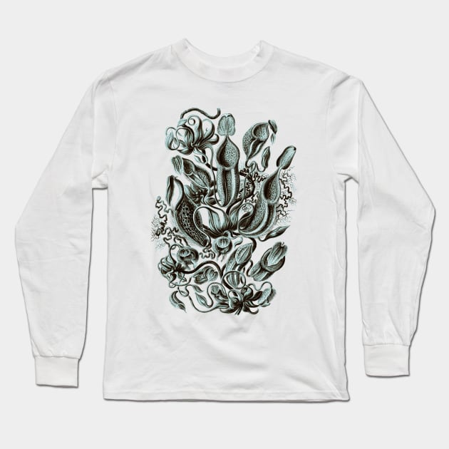 Ernst Haeckel Pitcher Plant  Teal Long Sleeve T-Shirt by Scientistudio